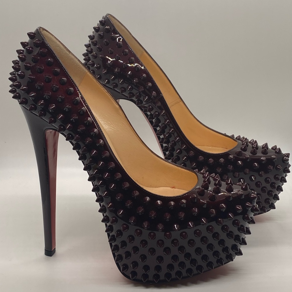 Christian Louboutin Rouge Noir - Burgundy Patent Spiked Platform Pumps